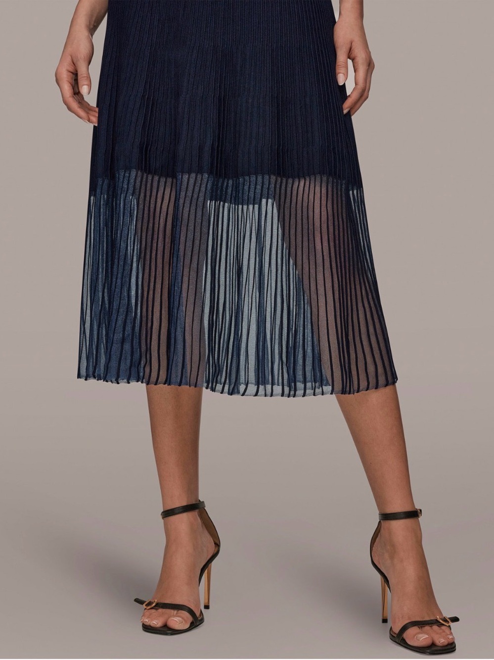 NWT Donna Karan Women's Mock Neck Sheer Yarn Midi Dress. LARGE. Nightfall. $249 - Picture 4 of 12